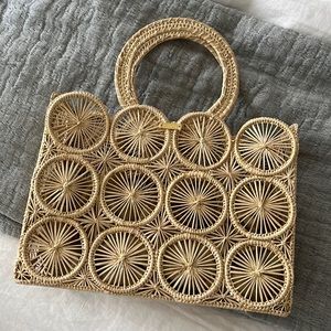 KAANAS straw top handle purse